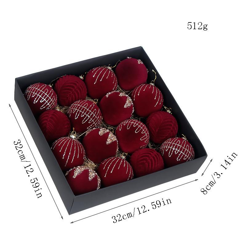 Wine Red Velvet Rhinestone Christmas Ball Pendant Set