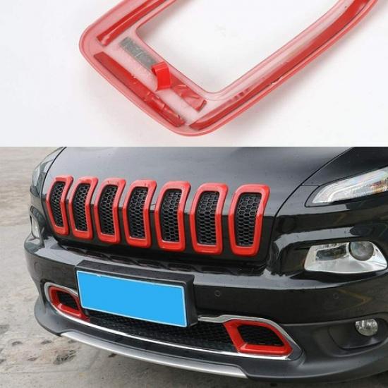 7x Front Grille Erts Grille Cover Frame Trim for 2014-2018 Jeep Cherokee Red