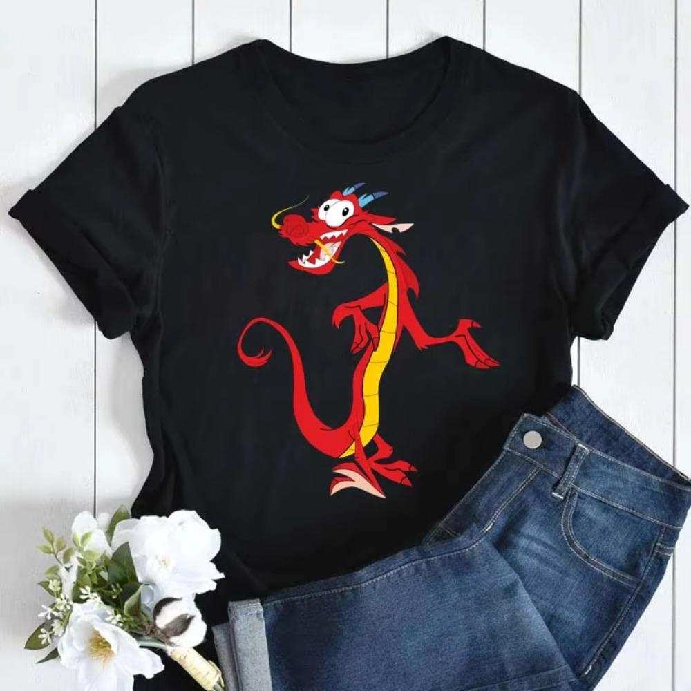 Fashion  Mulan Print T-shirt Women Harajuku Aesthetics Casual Tops Tshirt New Summer Mushu Printed Female T Shirt Tops