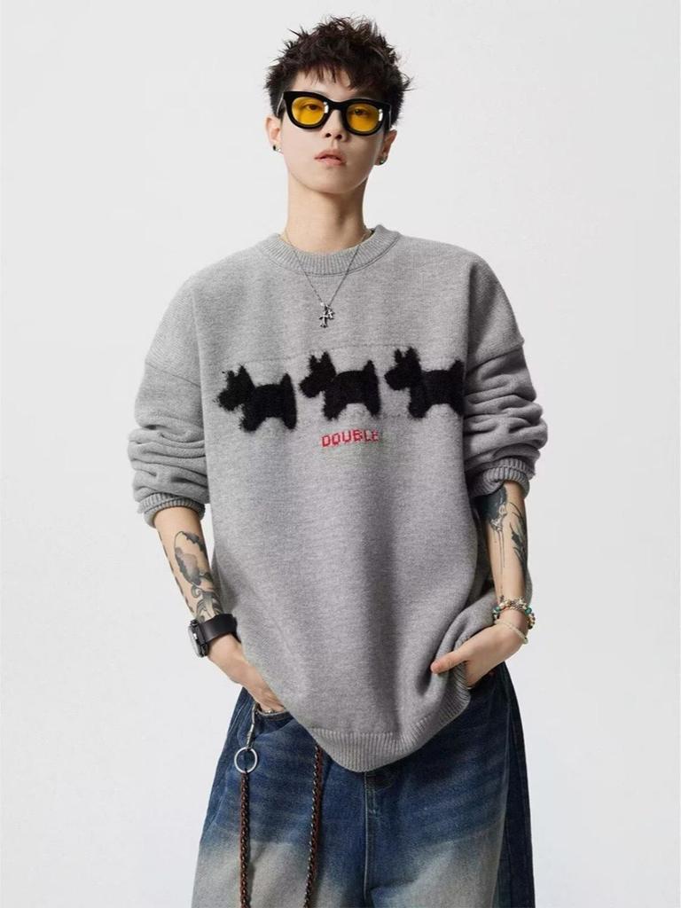 Men's Winter Cartoon Fleece Sweater - Round Neck, Loose Fit, Versatile for Casual Couples