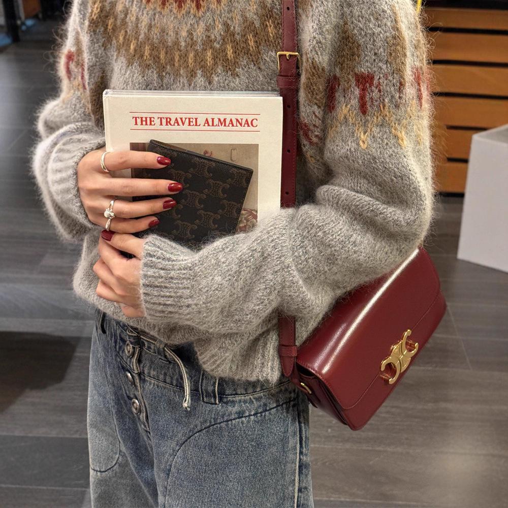 Navy Blue Fair Isle Knit Mohair Sweater for Women - Autumn/Winter Korean Style Christmas Atmosphere Loose Fit