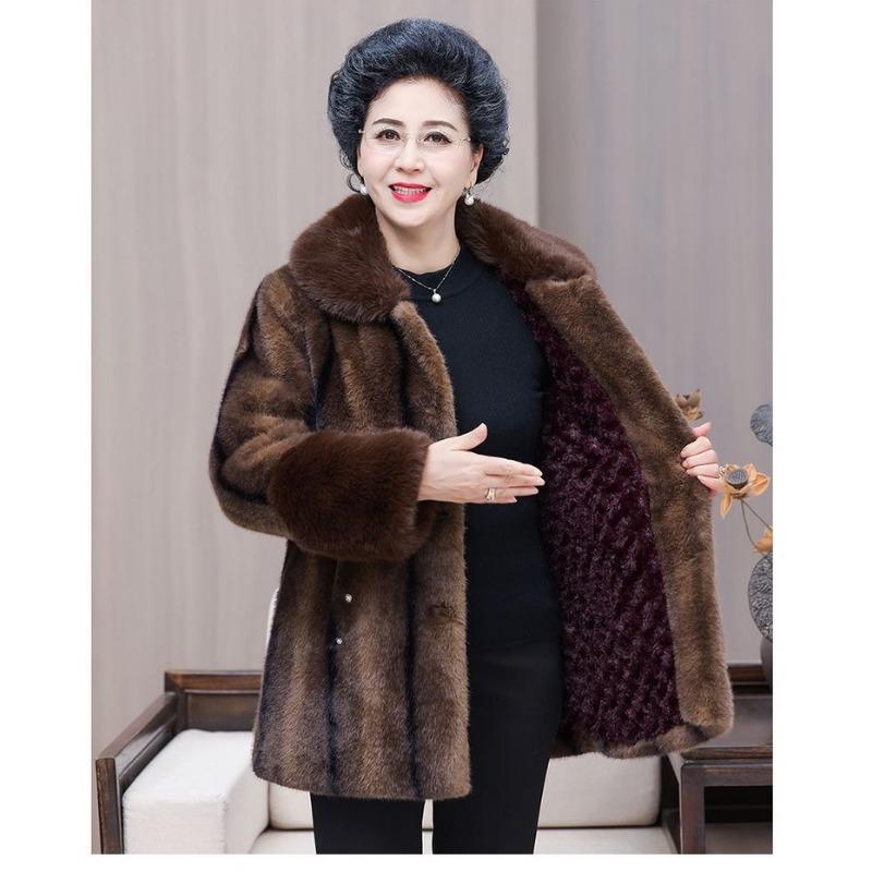 Premium Thick Warm Winter Coat for Elderly Women Gold Mink Plush Fleece Lined Jacket for Grandma and Mom