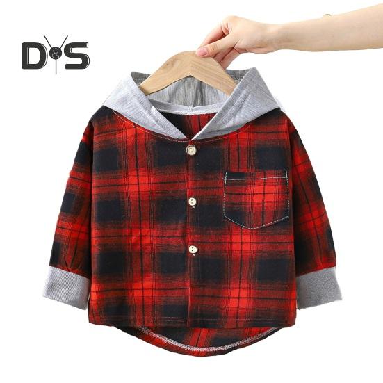 

Детская клетчатая рубашка с капюшоном, весна-осень, нагрудный карман, застежка на пуговицы, свободная повседневная одежда для мальчиков и девочек, детская верхняя куртка с длинными рукавами для малышей 110 cm красный черный