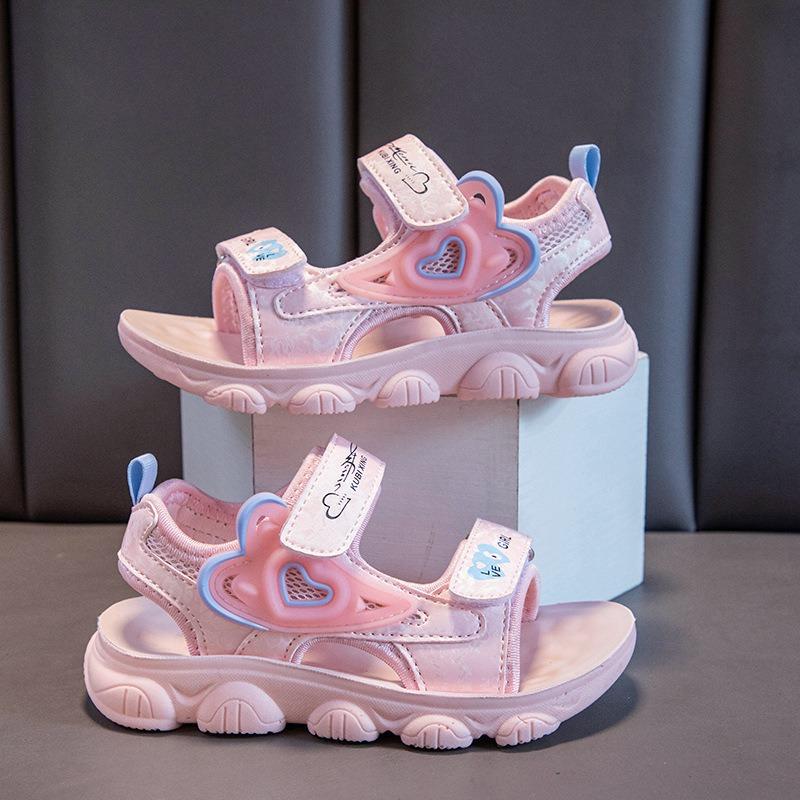 Big Middle Kids Open Toe Beach Sandals, Korean Soft Sole Girls Sports Summer Shoes 26 розовый