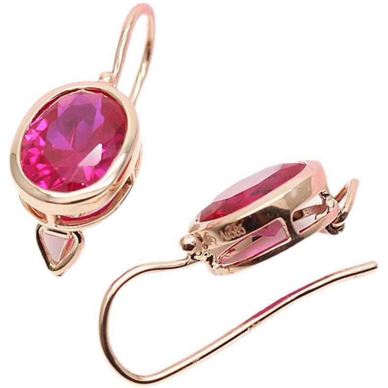 Russian Purple Gold Shiny Red Stone Egg Surface Simple Atmosphere Fashionable Foreign Style Rose Gold Plated Color Gold Earrings Set