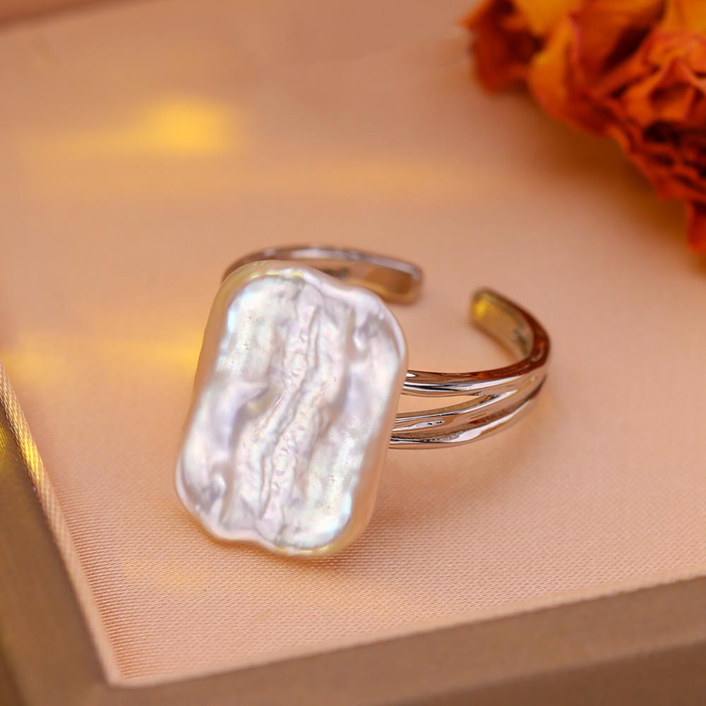 SENIKO 12-16mm Natural Freshwater Pearl Rings For Women Fashion Female Cubic Zirconia CZ Ring Pearl Jewelry Adjustable Ring