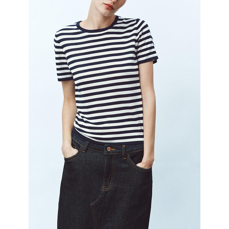Za2025 Summer New Women Clothes Versatile Stripe Round Neck Short Sleeve Comfortable Knitted Top 2893028 067