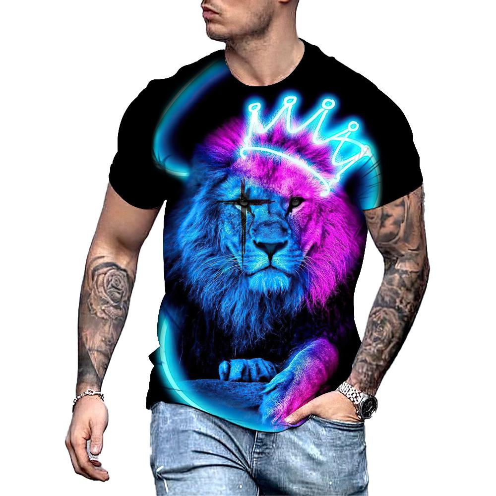 Pánske tričko Lion Fighting Tričko 3D Animal Beast Fierce Print Tričko s krátkym rukávom Oversized Tops Tričká Tričko Pánske značkové oblečenie