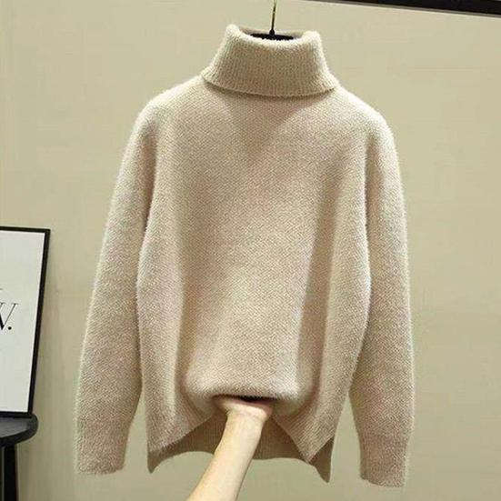 Women's Autumn Winter Large Size All-match Sweaters Female Loose High Collar Long Sleeve Warm Knitted Pullovers