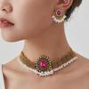 Cross-Border Ethnic Rhinestone Tassel Necklace & Earring Set
