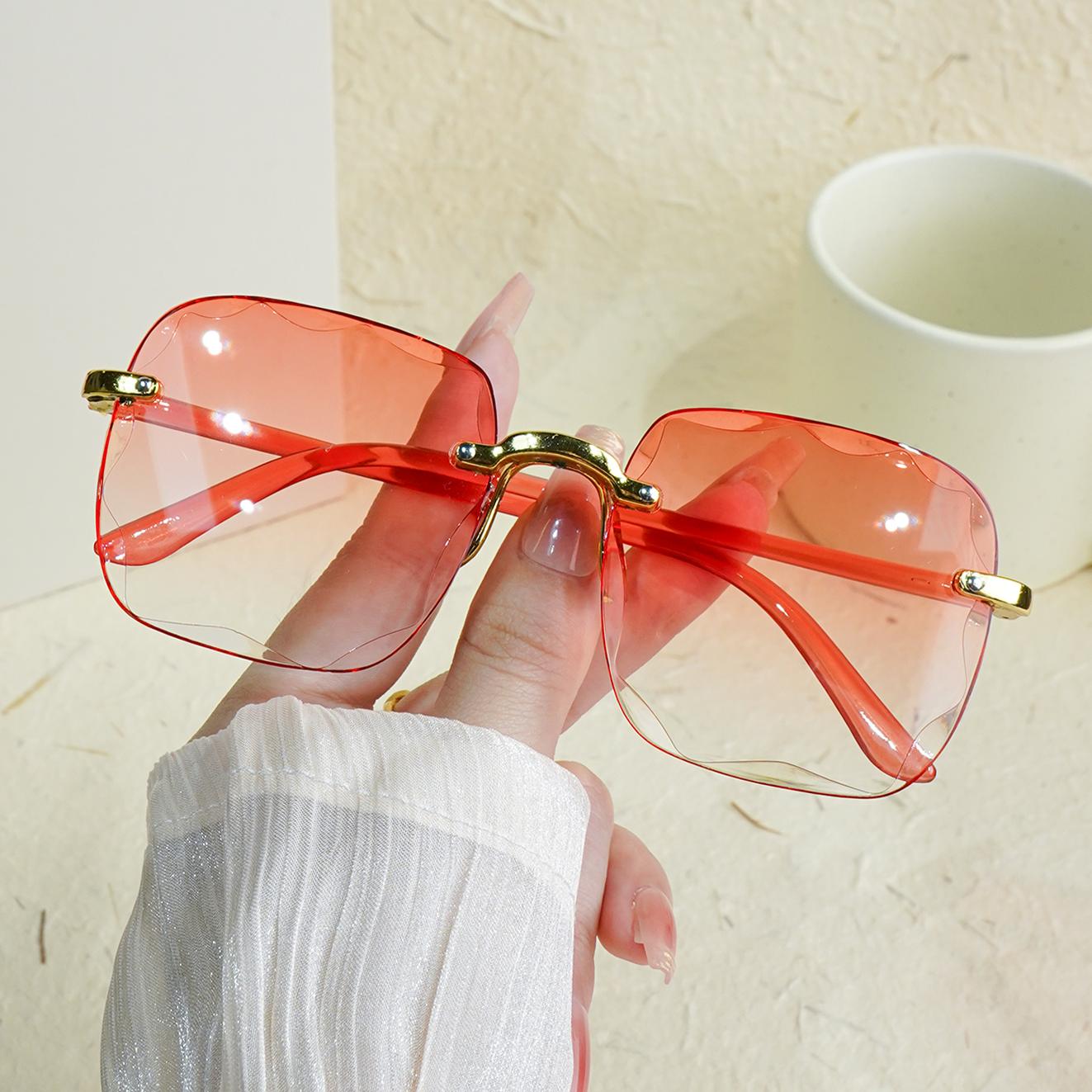 

Square Rimless Fashion Fashion Sunglasses For Girl Gradient Lens For Travel Decoration