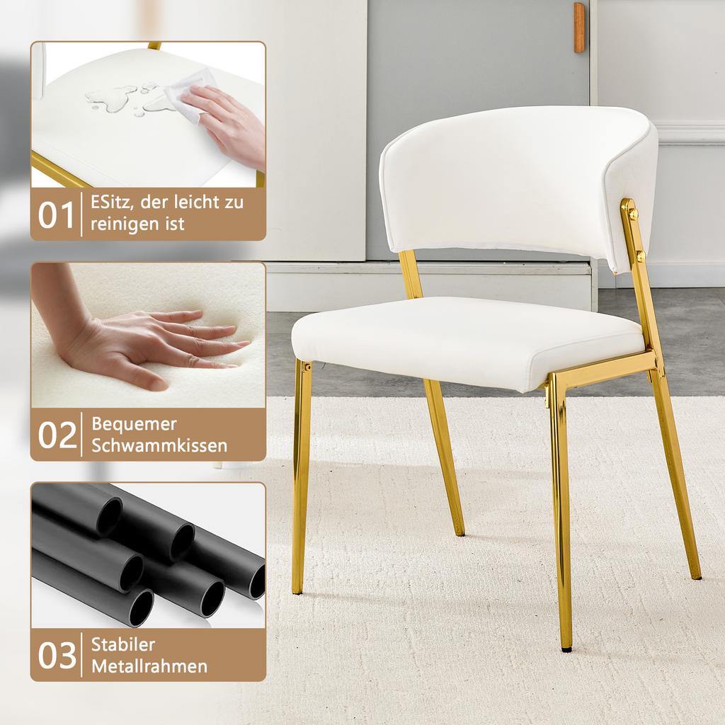 Dining Chair Set of 2 Modern Upholstered with Metal Frame, Ergonomic Backrest, Faux Leather Chair for Dining Room Living Room Kitchen - Chair Only
