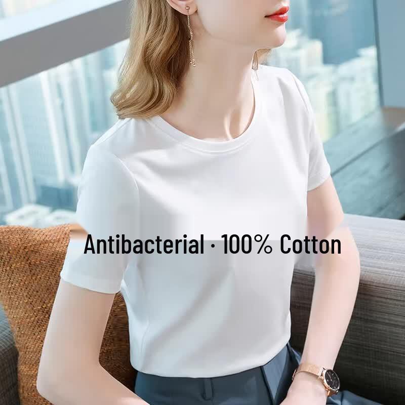 Women s 10A Antibacterial Mercerized Cotton Short Sleeve T-Shirt XL жемчужина белый