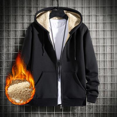 Cardigan Moletom Masculino Outono Inverno Cor Sólida Forro de Lã com Capuz Jaqueta Streetwear Manga Longa Bolsos com Cordão Fechamento com Zíper