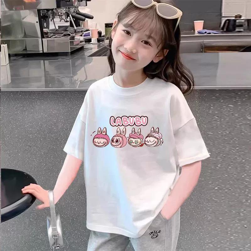 

Футболка с принтом мультяшного эльфа-монстра Labubu для детей, летняя женская повседневная футболка с коротким рукавом для улицы 150
