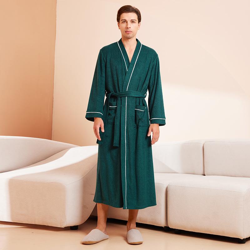 Unisex Quick-Dry Water-Absorbent Bathrobe: Four-Season Long-Sleeve Yukata with Towel Material