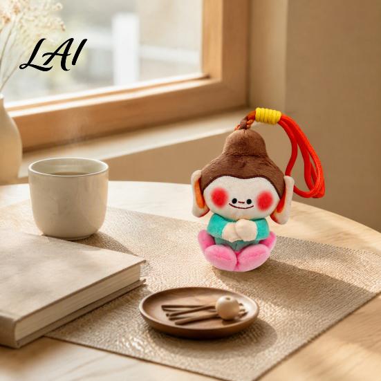 Plush Keychain for Bags Cute Buddha Keychain Dunhuang Style Pendant with Embroidered Colorful Woven Bracelet Details Soft Car Bag Charm Creative