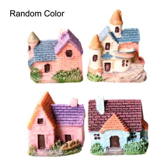Mini House Micro Landscape Miniature Resin Village House Figurine Tiny Bonsai Terrarium Crafts for Dollhouse Fairy Garden Flowerpots Fish Tank Decor