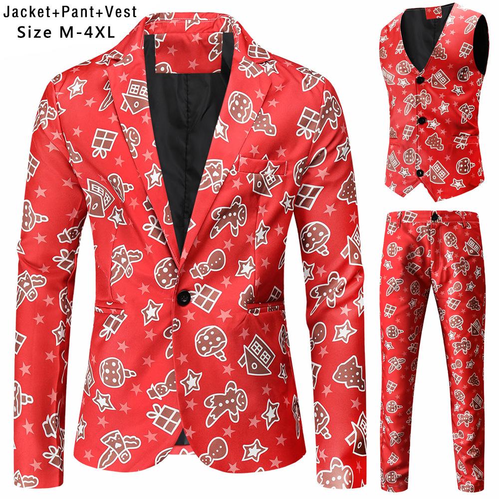 Print Suits Fashion Merry Christmas Men's Suits Jackets Casual Suit 2 Piece Suits(Blazers + Pants) Christmas Gift Set Men's Christmas Print Set Party