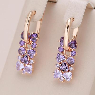 1 Paar glänzende geometrische lila Zirkon Tropfen baumelnde Ohrringe für Frauen Luxus Gold Farbe Hochzeit Schmuck Geschenk