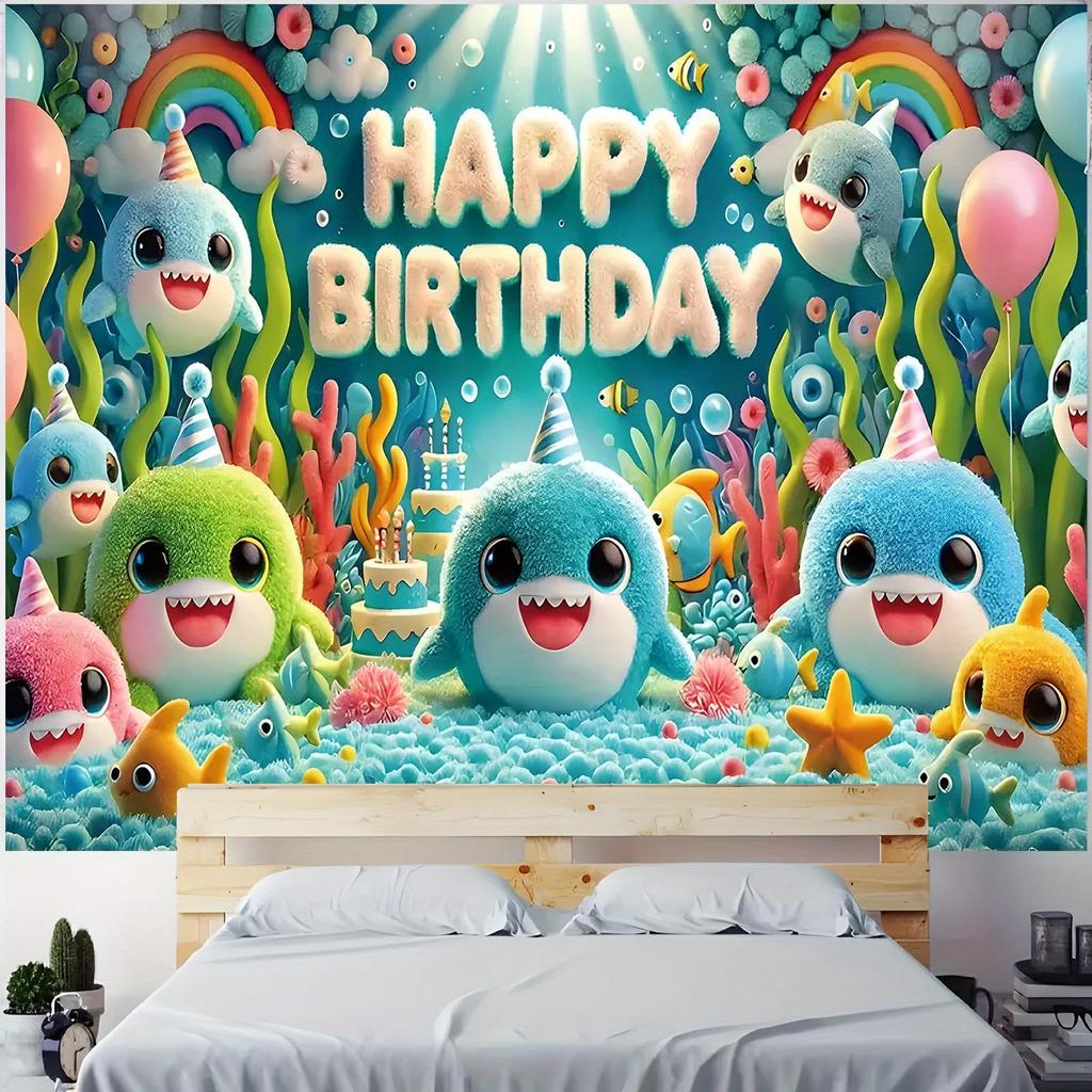 Single-sided shark background banner suitable for 2D flat printing party decorations for home decoration