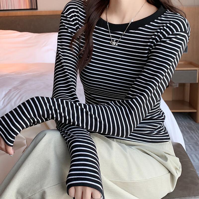 JOHLIN DREAM Women s Round Neck Striped Long Sleeve T-Shirt XL