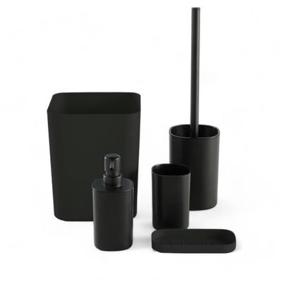 Set De 5 Acc SDB - - UTILITY - Distr De Savon, Porte-brosse À Dents, Porte Savon, Brosse WC, Poubelle - Black