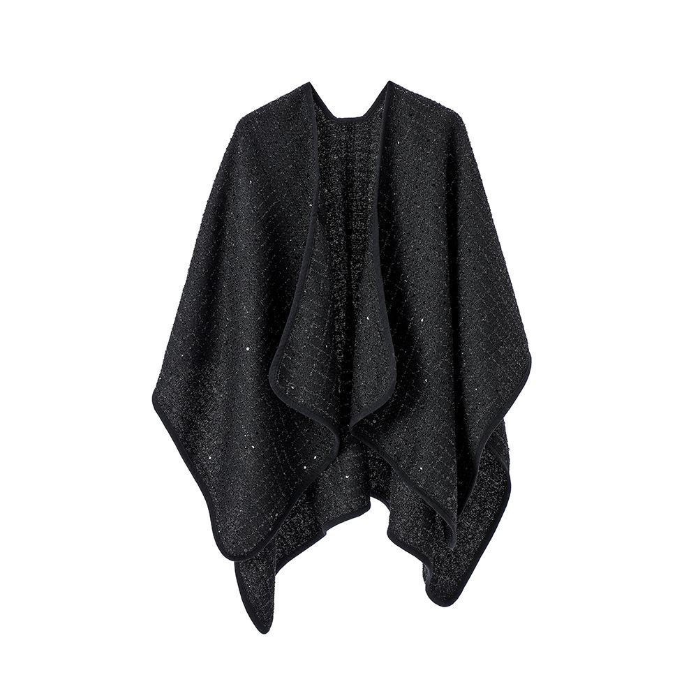 Women s Black Coco Style Sequin Wool Shawl - European/American Autumn/Winter Collection 130 cm чёрный