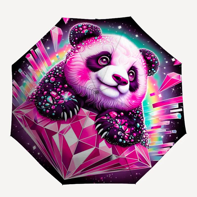 1pc Crystal Panda Automatic Open/Close Umbrella - Portable Collapsible Umbrella with 8-Rib Stability, Fashion Lovers Yy251017107
