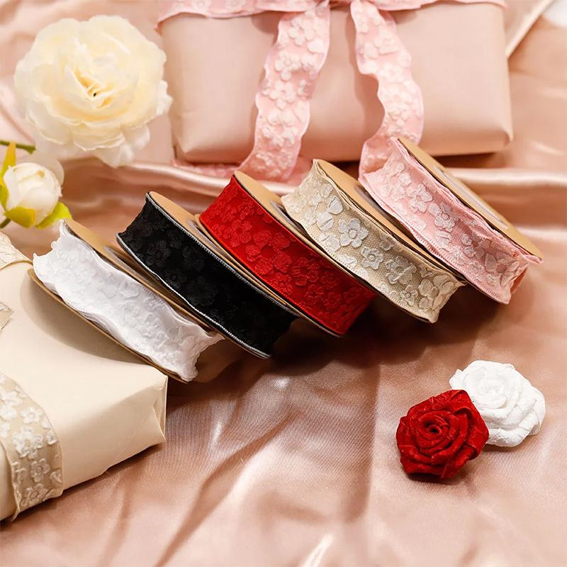 10Yards 25/40mm 3D Flower Wrinkle Embossment Ribbon DIY Accessories for Bows Bouquets Gift Wrapping Sewing Clothes Materials