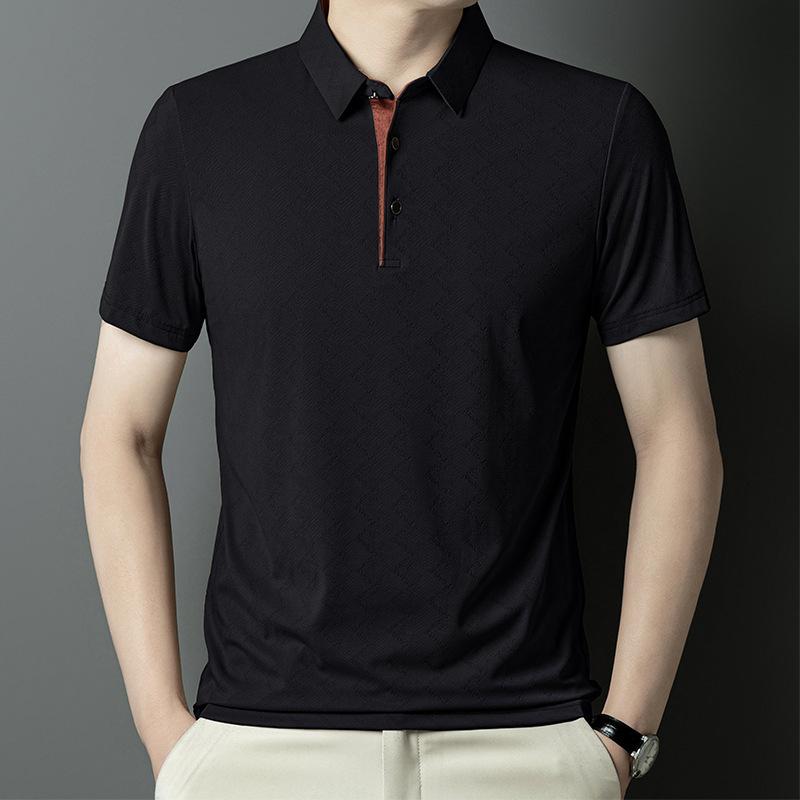 Summer Ice Silk Men's Business Casual Short Sleeve Polo Shirt Breathable Collar T-shirt