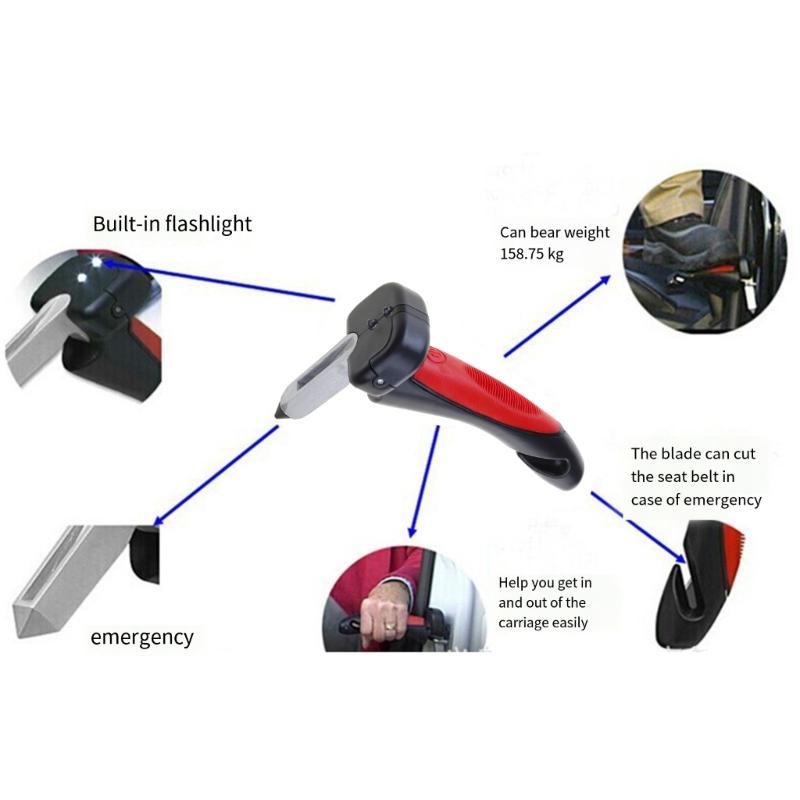 Easy To Install Car Door Handle Durable & Non Slip with Integrated LED Torch, Belt Cutter and Window Breaker Car Canes