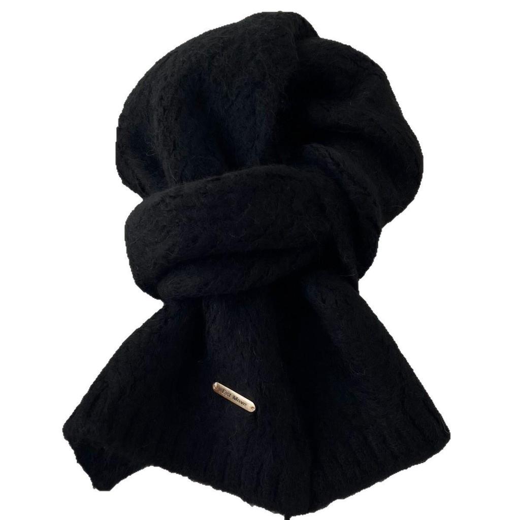 Winter 2025 Women's Red Knit Scarf: Korean Style, Trendy, Warm, Mixed Fiber, Plush Solid Color