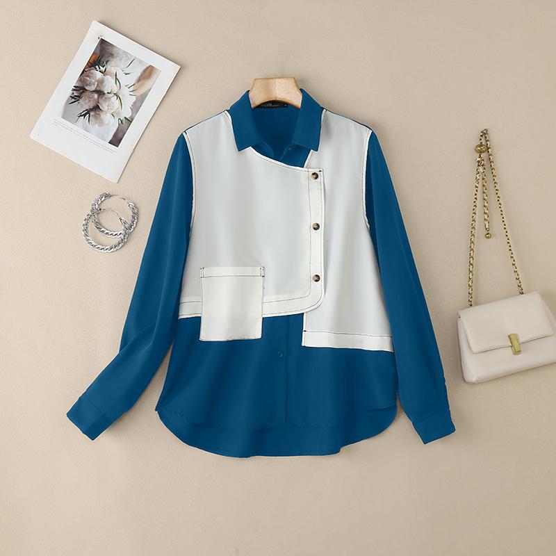 

ZANZEA Женская повседневная блузка в стиле пэчворк с отложным воротником и длинным рукавом 2XL