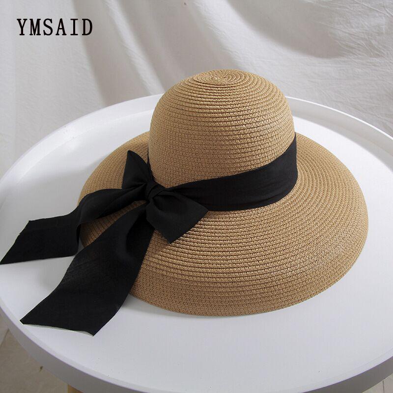 2025 Sommer Damen Große Schleife Sonnenhut Hepburn Stil Vintage Design Breiter Rand Strohhut Einfarbig UV-Schutz Urlaubsstrandhut