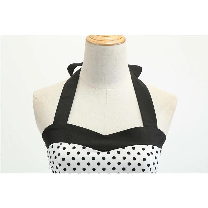 Sexy Retro White Polka Dot Dress Hepburn Vintage Halter Party Dress 50s 60s Pin Up Rockabilly Robe