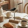 Wooden Coastal Bird Figurine Nautical Theme Bird Table Ornament with Base for Living Room Beach Home Decor