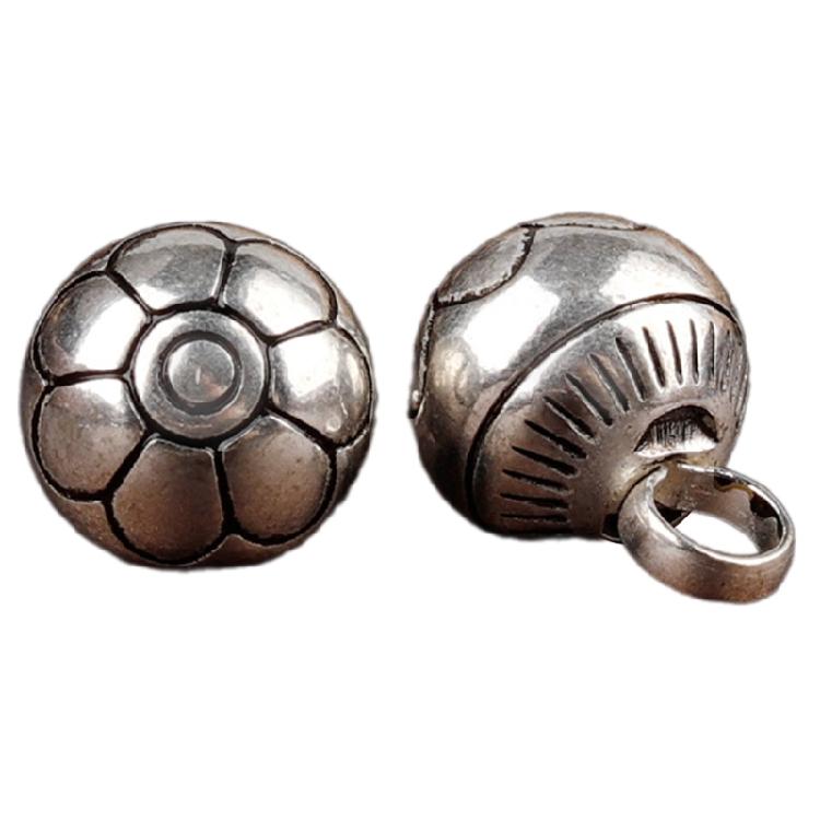 Handcrafting Solid Metal Silvering Bead Button for Chinese Cheongsam Traditional Carved Bead Buckle Clothing Accessories