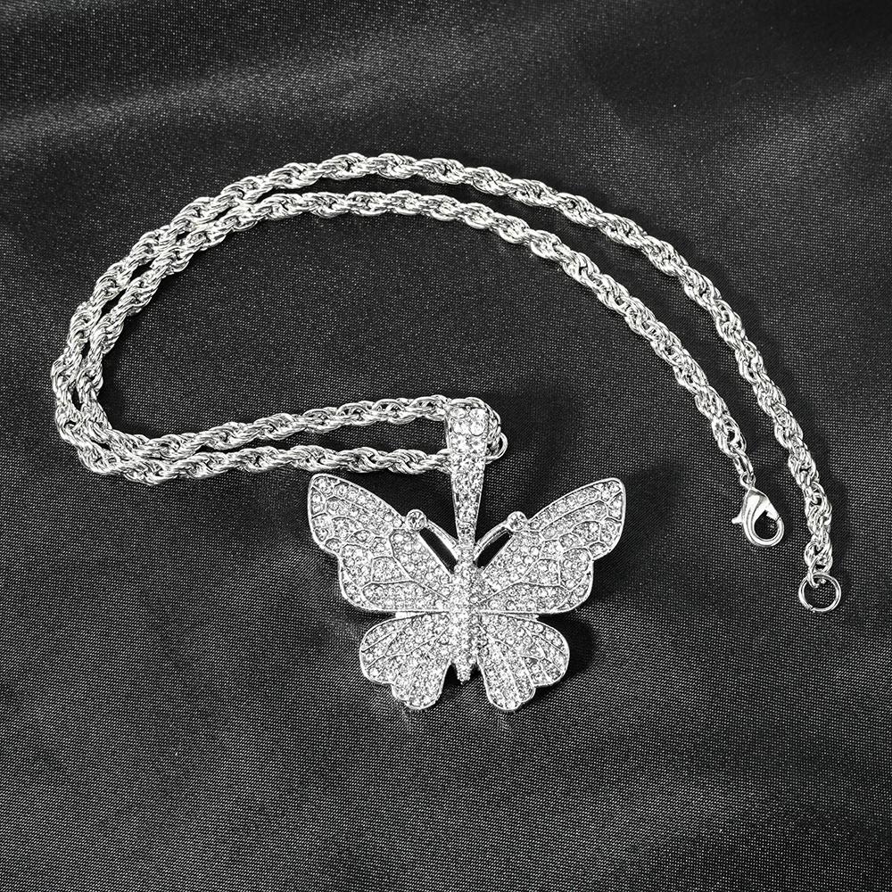 Men Women Hip Hop Iced Out Bling Butterfly Pendant Necklace with 9mm Miami Cuban Chain Hip Hop Necklaces Fashion Charm Jewelry