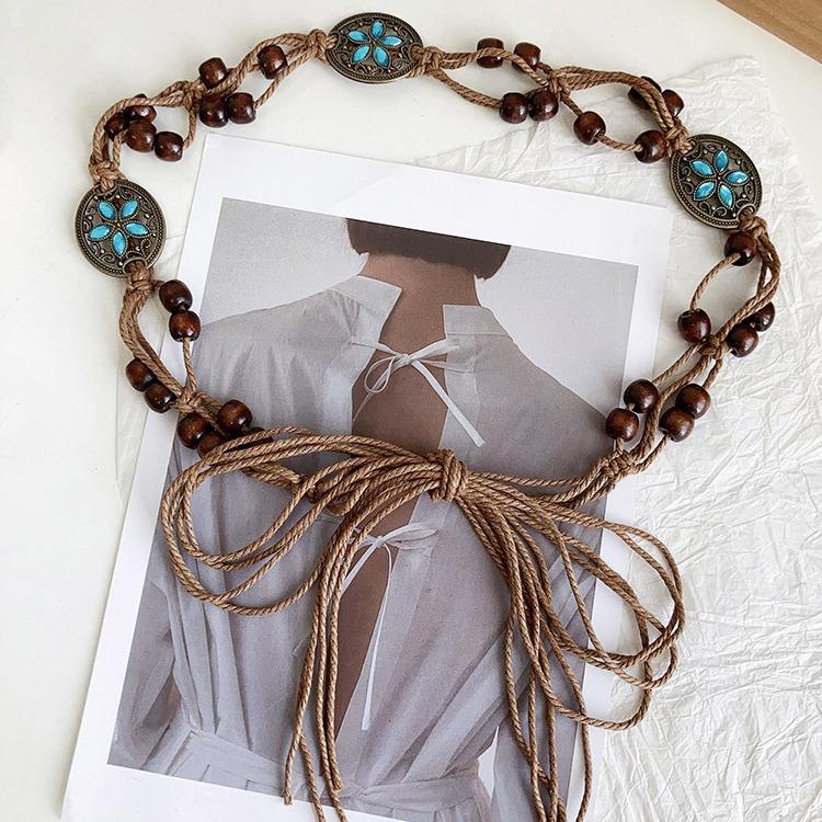 Woven Belt Women'S Summer Retro Ethnic Style Waist Rope Niche High-End Decoration With Skirt Waist Chain