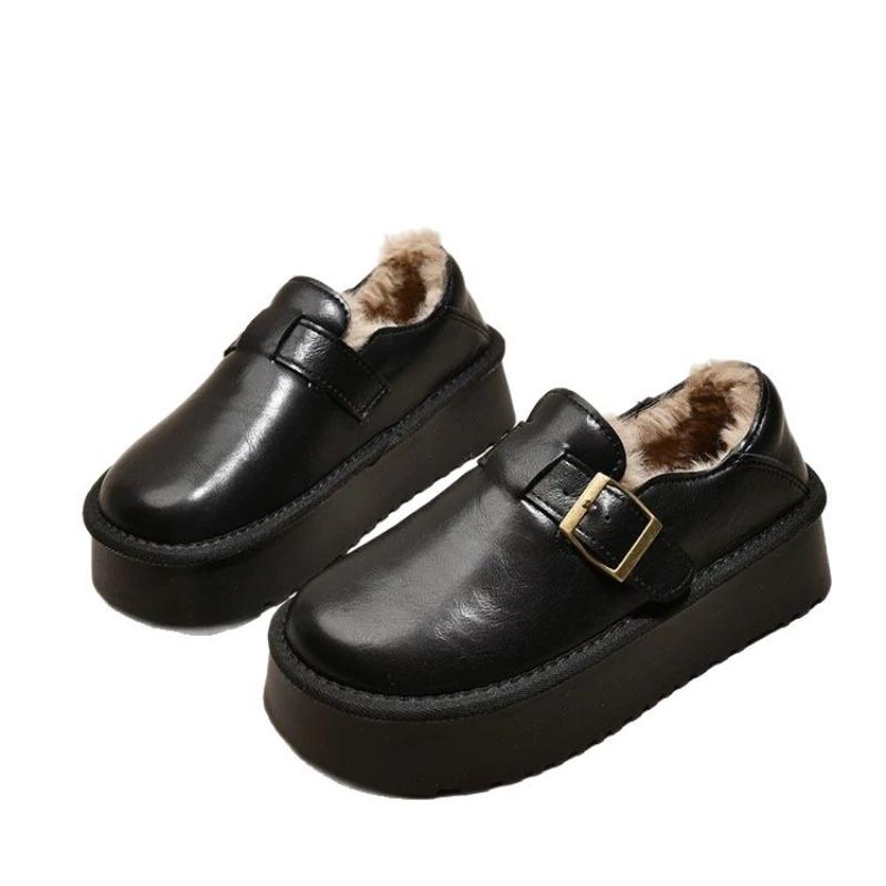 Fleece Women's Shoes Platform Small Leather Shoes New Winter Warm Snow Boots Boken Cotton Shoes