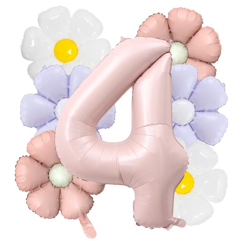 7pcs Matte Finish Daisy Balloon Number Wedding Decor Birthday Party Decoration Aluminum Foil Balloon Baby Shower Decorations