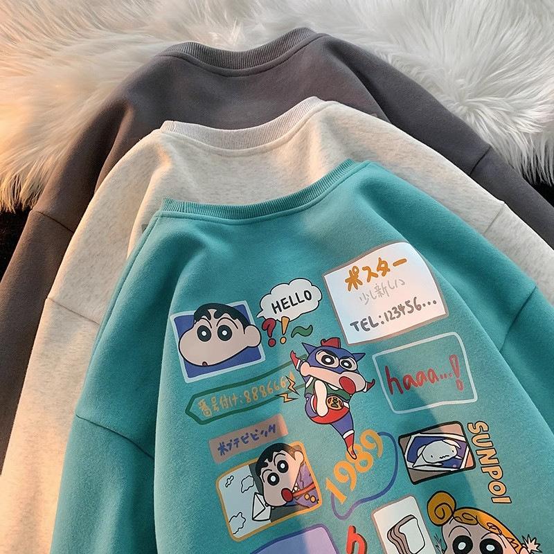 Fleece new crayon small new crew neck sweater men's and women's Korean version loose student age reduction wholesale coat
