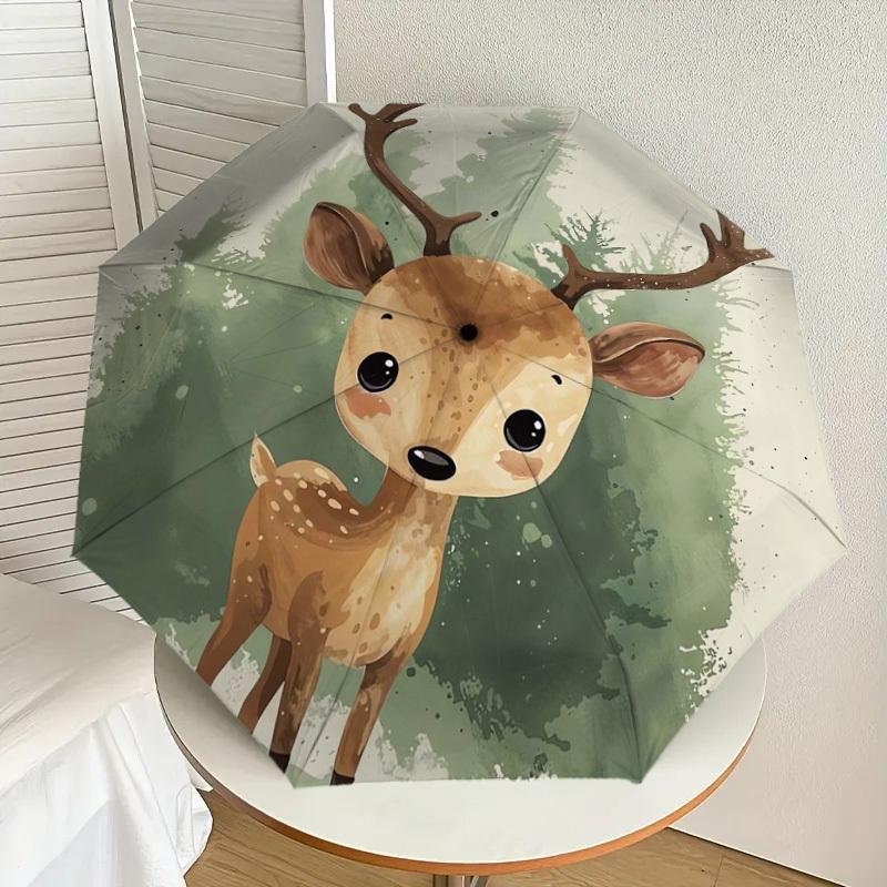 

1pc Forest Deer Illustration Umbrella with Plastic Handle,Suitable for All Seasons Home Travel Outdoor UmbrellaDD463