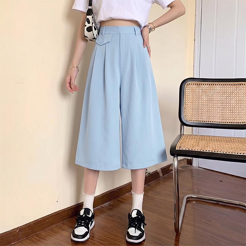 ZANZEA Women Back Elastic Waist Solid Color Loose Casual Capris Pants S синий