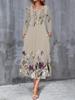 2025 Herbst und Winter Neue Damen Casual Mode Kleid Herbst 3D Blumenmuster Langarm V-Ausschnitt A-Linien Kleider