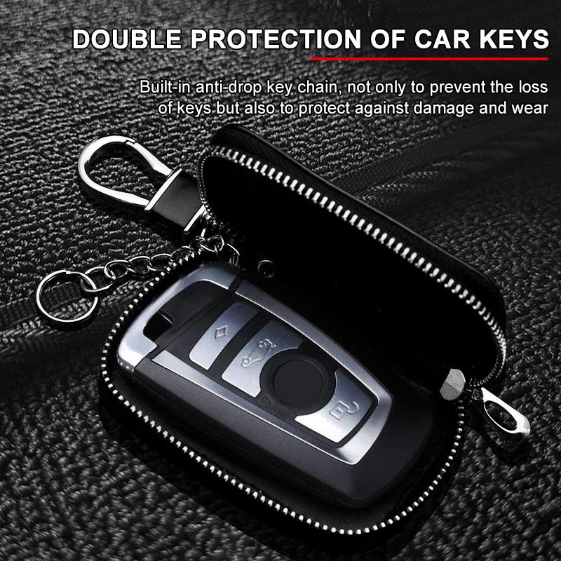 1Pcs Leather Emblem Car Key Case Keychain Zipper Key Case Bag Emblem For VW Golf Amarok T5 Phaeton ID3 Tiguan T-Cross GTI QR2