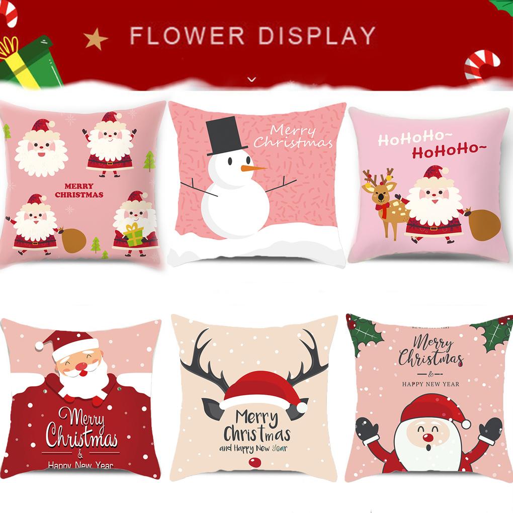 Throw Pillow Cover Christmas Elements Printing Pillowcase Decoration Polyester Washable Sofa Pillowslip