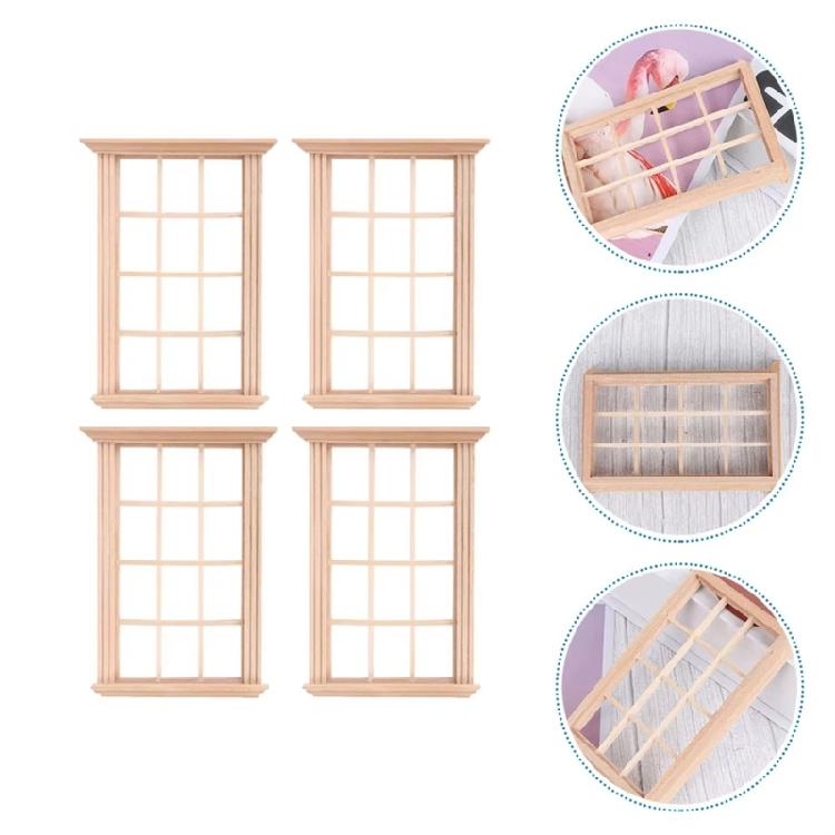Multipurpose 4 Pieces Dollhouses Miniature Window 1 12 Scale Sturdy Wood Child Models for Home Display Solution