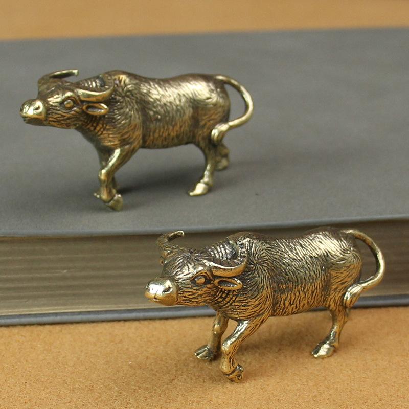 Solid pure brass office desktop zodiac cow small ornament bronze tea pet jewelry handicraft gifts zodiac cow